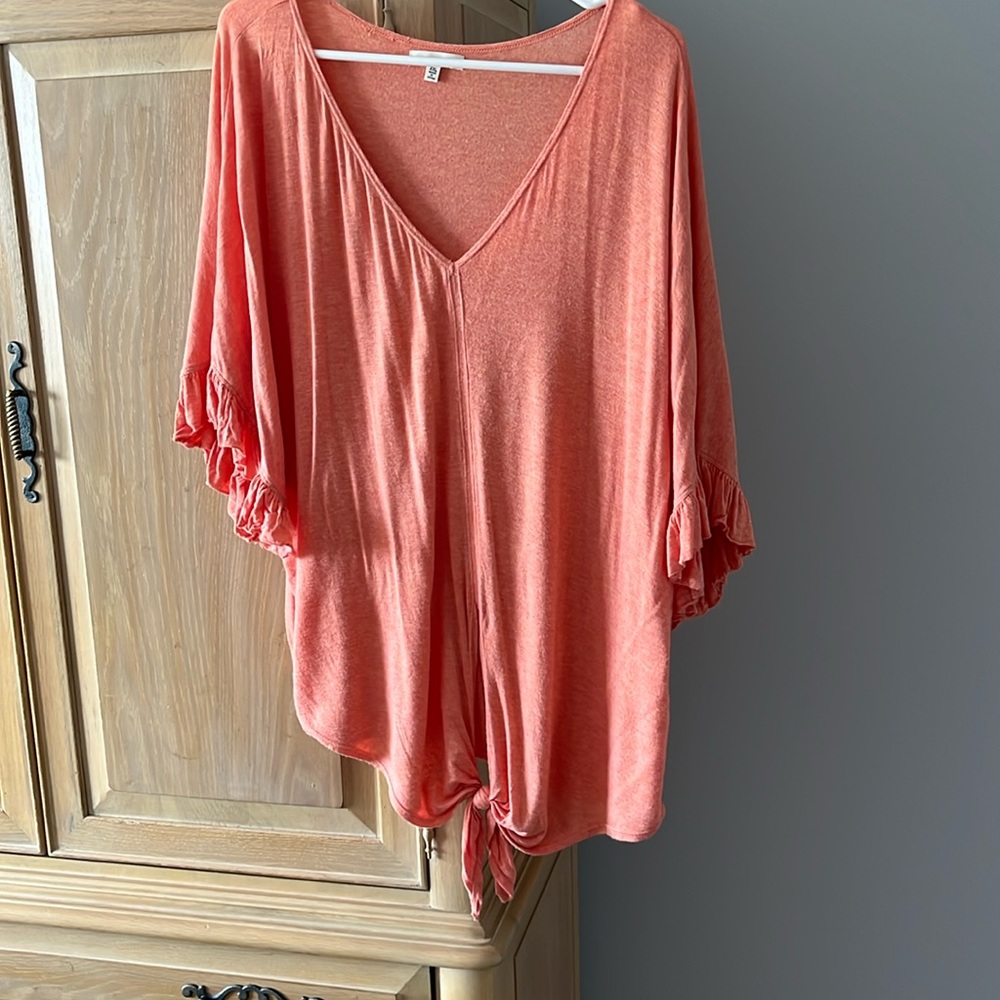 Max Studio Coral Short Ruffle Sleeve with Tie Waist size XXL